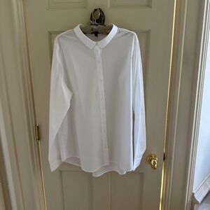 EILEEN FISHER LONG SLEEVED WHITE SHIRT WITH BOY COLLAR-XL/EUC